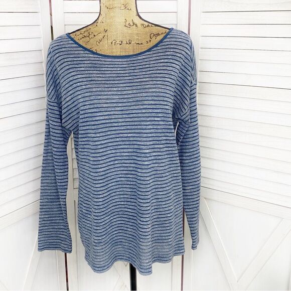 Lou & Grey Striped Knit Tunic Pullover Top Blue Large - Picture 1 of 11